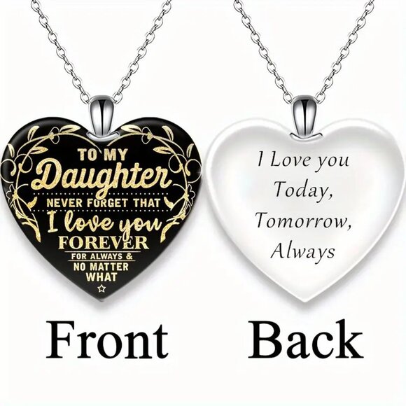 Necklace I Love You Daughter Forever Heart 2 sided Silver Pendant Family Child - Picture 2 of 3